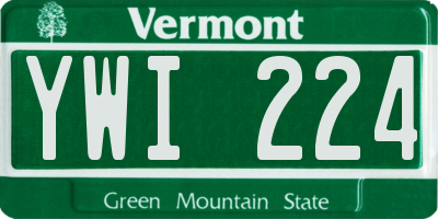 VT license plate YWI224