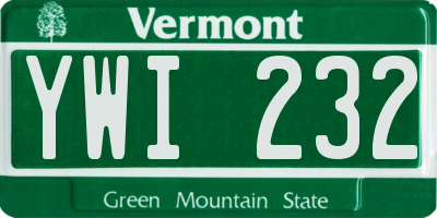 VT license plate YWI232