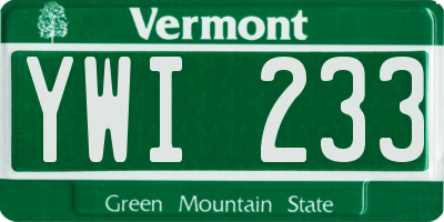 VT license plate YWI233