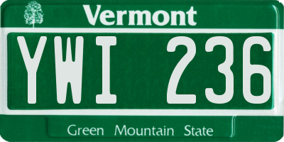 VT license plate YWI236