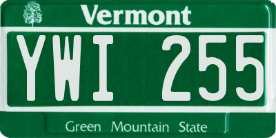 VT license plate YWI255