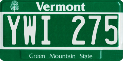 VT license plate YWI275