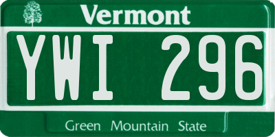 VT license plate YWI296