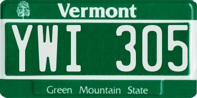 VT license plate YWI305