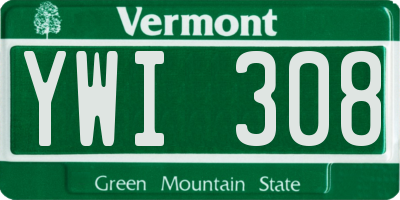 VT license plate YWI308