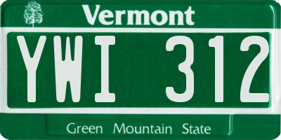 VT license plate YWI312