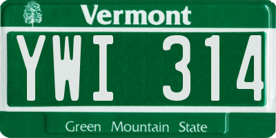 VT license plate YWI314