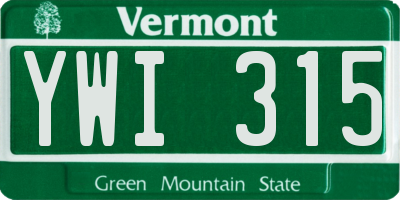 VT license plate YWI315