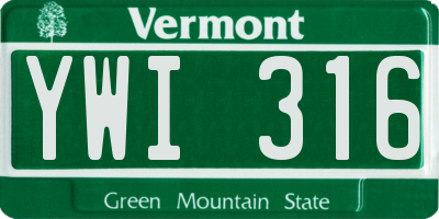 VT license plate YWI316