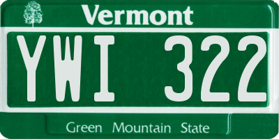 VT license plate YWI322
