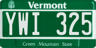 VT license plate YWI325