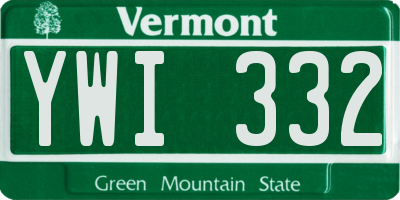 VT license plate YWI332