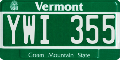 VT license plate YWI355