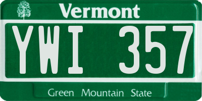 VT license plate YWI357