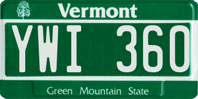 VT license plate YWI360