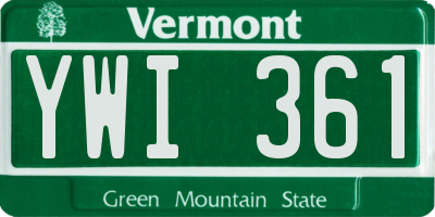 VT license plate YWI361
