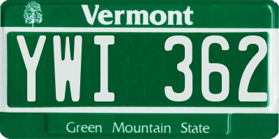 VT license plate YWI362