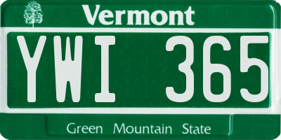 VT license plate YWI365