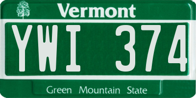 VT license plate YWI374