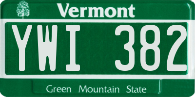 VT license plate YWI382