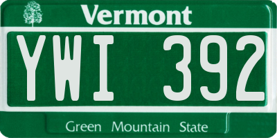 VT license plate YWI392