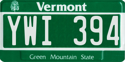 VT license plate YWI394