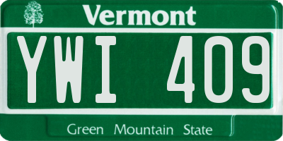 VT license plate YWI409