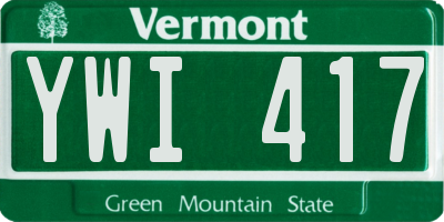 VT license plate YWI417