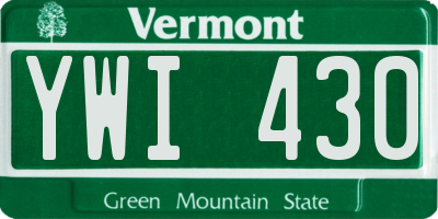 VT license plate YWI430