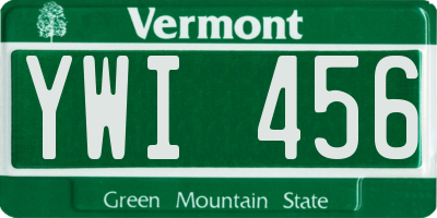 VT license plate YWI456