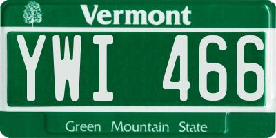 VT license plate YWI466