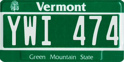 VT license plate YWI474