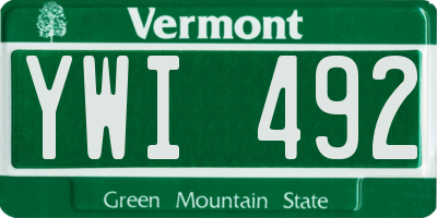 VT license plate YWI492