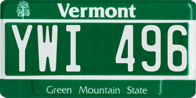 VT license plate YWI496