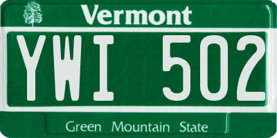 VT license plate YWI502
