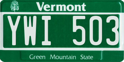 VT license plate YWI503