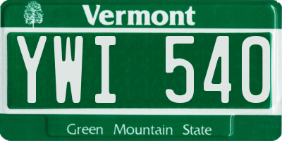VT license plate YWI540