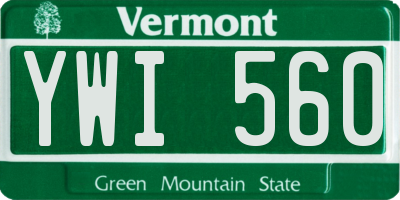 VT license plate YWI560