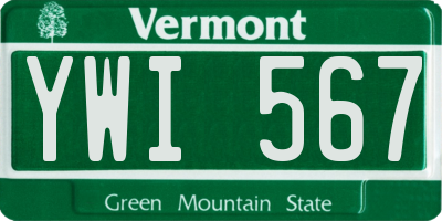 VT license plate YWI567