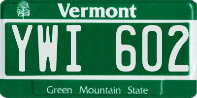 VT license plate YWI602