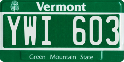 VT license plate YWI603