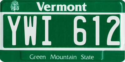 VT license plate YWI612