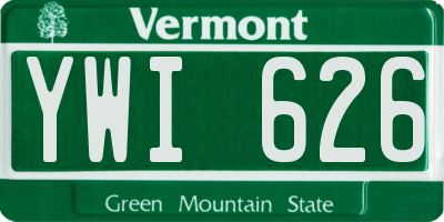 VT license plate YWI626