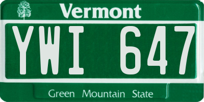 VT license plate YWI647
