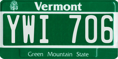 VT license plate YWI706