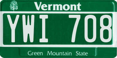 VT license plate YWI708