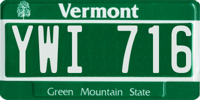 VT license plate YWI716