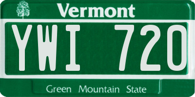 VT license plate YWI720