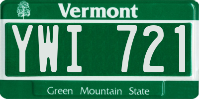 VT license plate YWI721