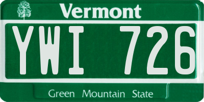 VT license plate YWI726